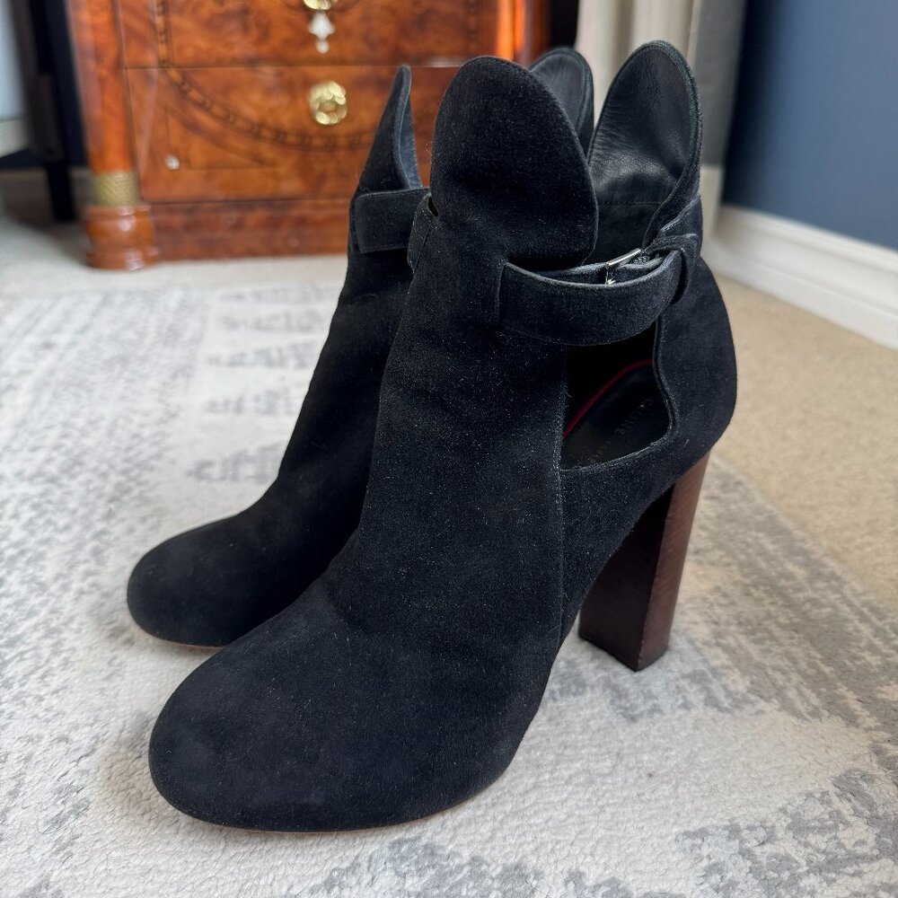 Celine Black Cutout Suede High Wooden Heel Phoebe Philo Era